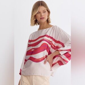 Chic Pink and Red Striped Blouse